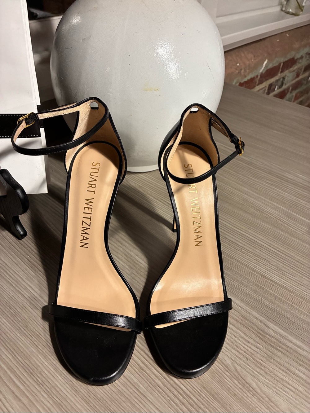 Stuart Weitzman Black Open-Toe Ankle-Strap Heels